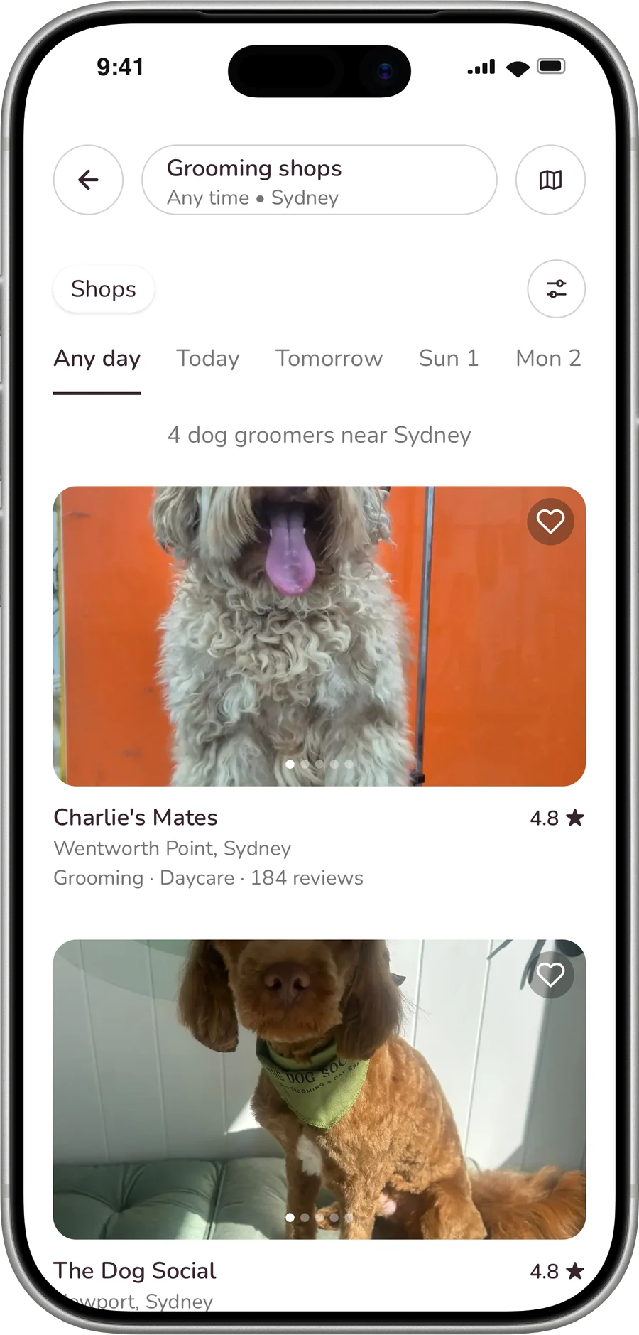 The Marketplace on an iPhone: search, then the shops near you