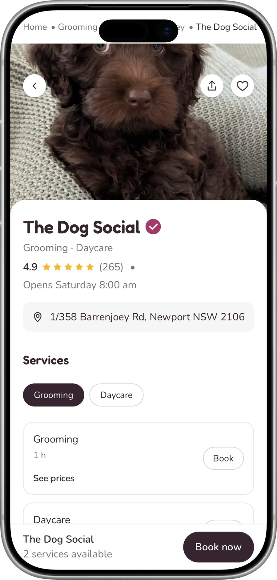 A shop's Marketplace page on an iPhone